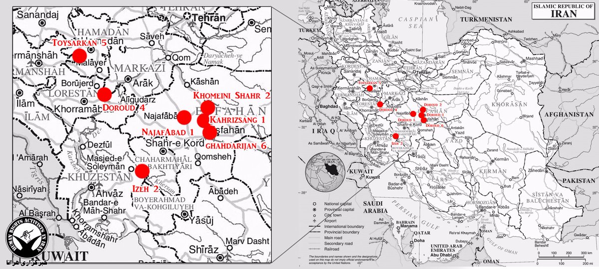 This map shows the areas in Iran where protesters were shot to death. At least 21 protesters were reportedly killed. This is an official count announced by Iranian government authorities. The real number could be higher. Map via @hra_news   