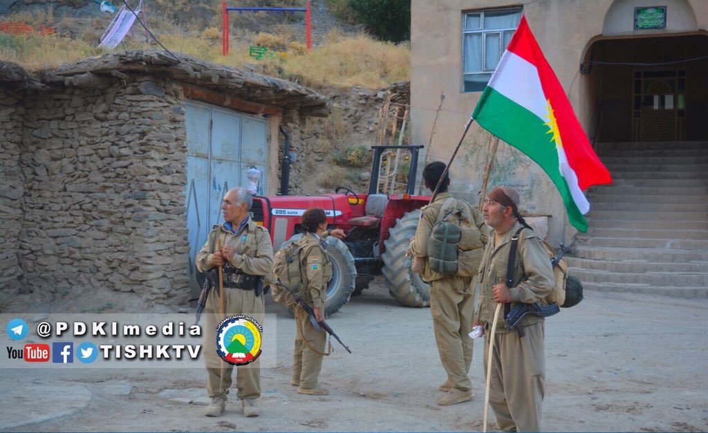 Peshmerga Forces raise the Kurdish flag in cities, towns and villages of Iranian Kurdistan. 