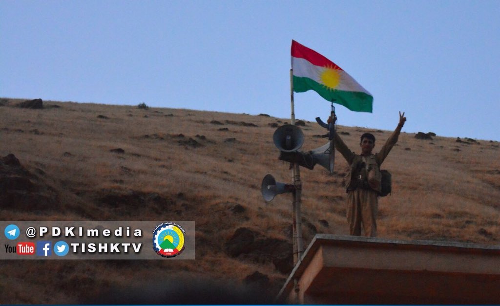 Peshmerga Forces raise the Kurdish flag in cities, towns and villages of Iranian Kurdistan. 