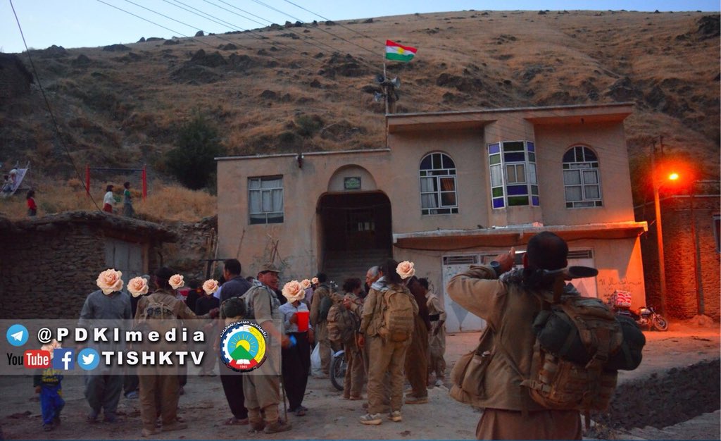 Peshmerga Forces raise the Kurdish flag in cities, towns and villages of Iranian Kurdistan. 