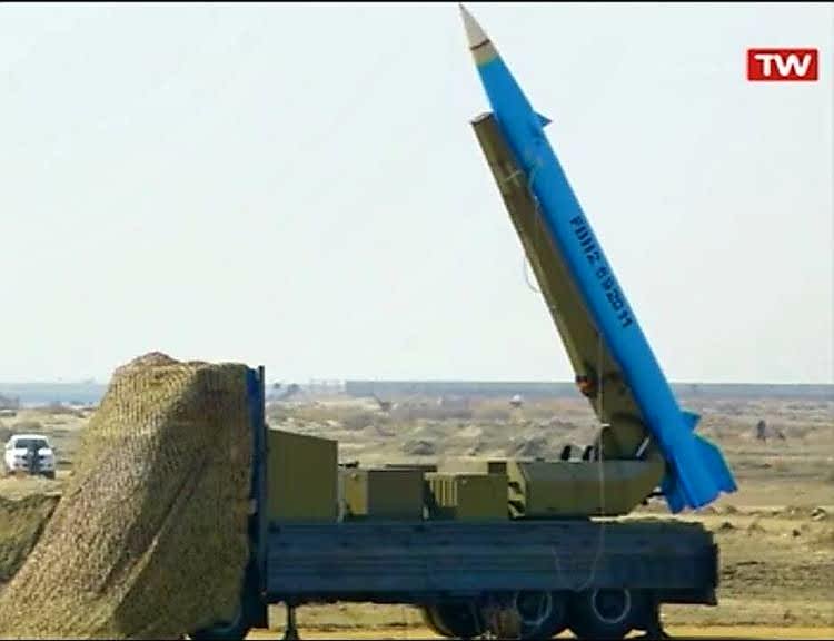 Iranian anti ship ballistic missile with active radar guidance. Shown at the great prophet 12 drill.   