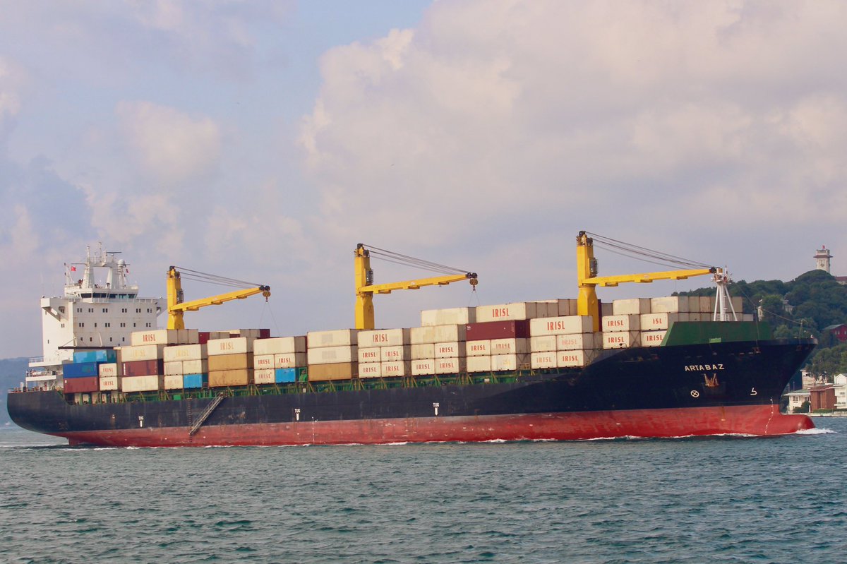 Ship of Interest: Sanctioned by @USTreasury for providing logistical services to Iran Min of Defense and Armed Forces, Islamic Republic of Iran Shipping Lines' Iran flag container ship Artabaz transited Bosphorus towards Marmara en route from Constanta and Chornomorsk to Haydarpaşa   