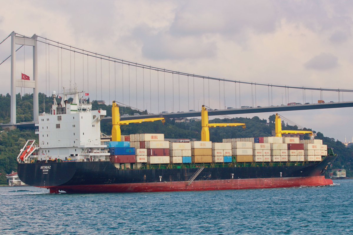 Ship of Interest: Sanctioned by @USTreasury for providing logistical services to Iran Min of Defense and Armed Forces, Islamic Republic of Iran Shipping Lines' Iran flag container ship Artabaz transited Bosphorus towards Marmara en route from Constanta and Chornomorsk to Haydarpaşa   