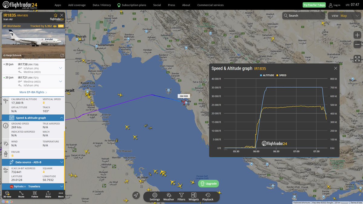 Iran Air flight IRA1835 Jeddah-Mashhad squawking 7700 Emergency