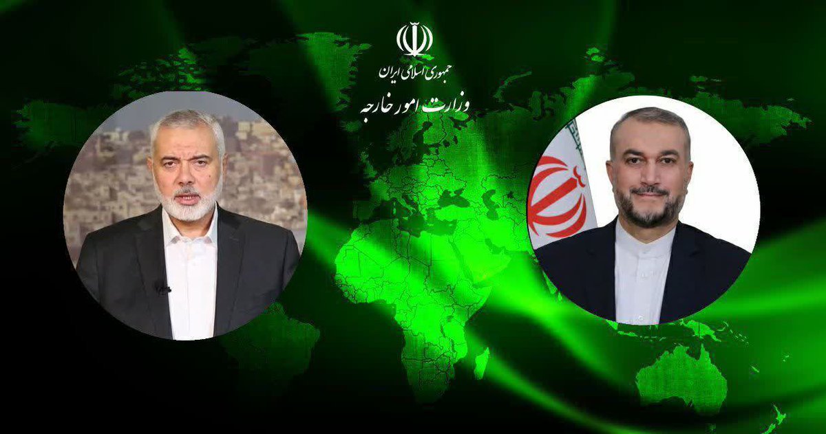 Iran’s foreign minister in a message expressed condolences to Hamas chief Ismail Haniyeh over death of his sons and grandchildren in Israeli attack