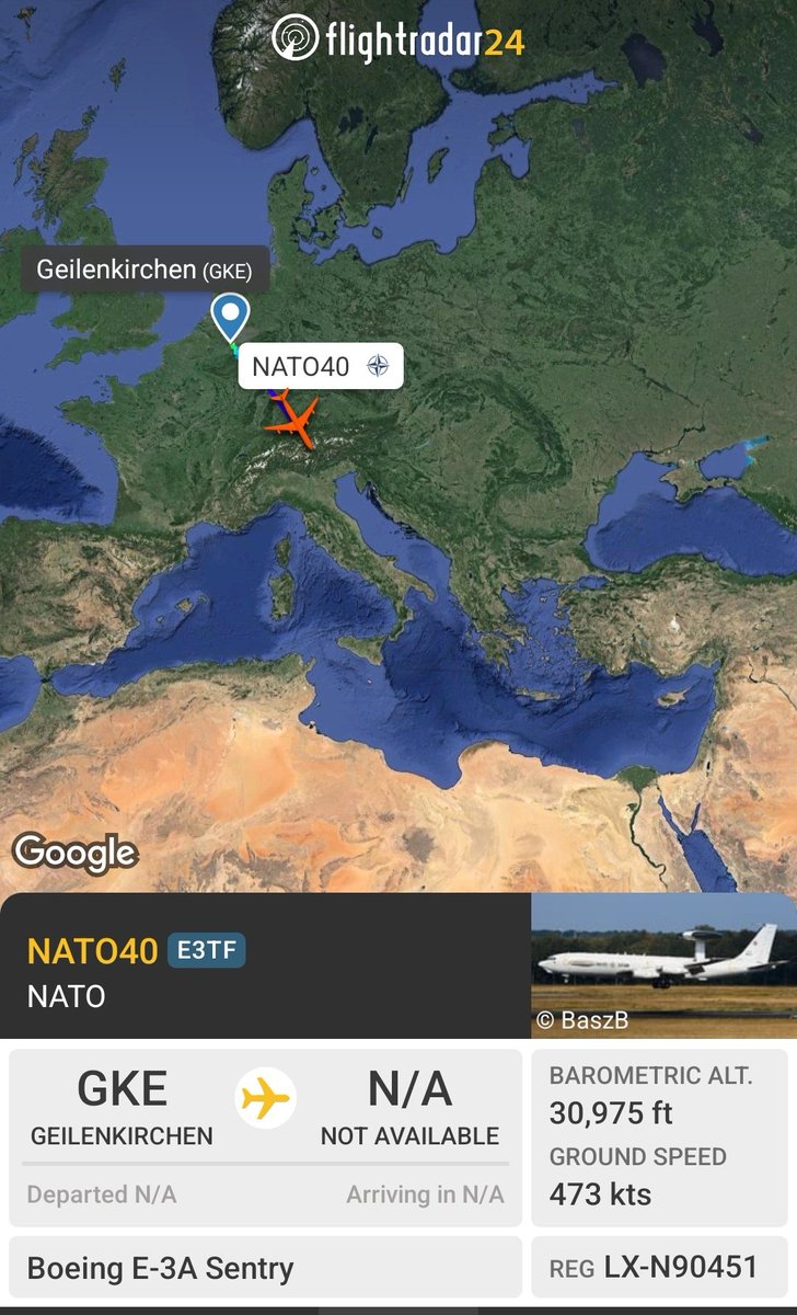 NATO E-3A Sentry AWACS aircraft out from Geilenkirchen, possibly Middle East/Mediterranean Bound