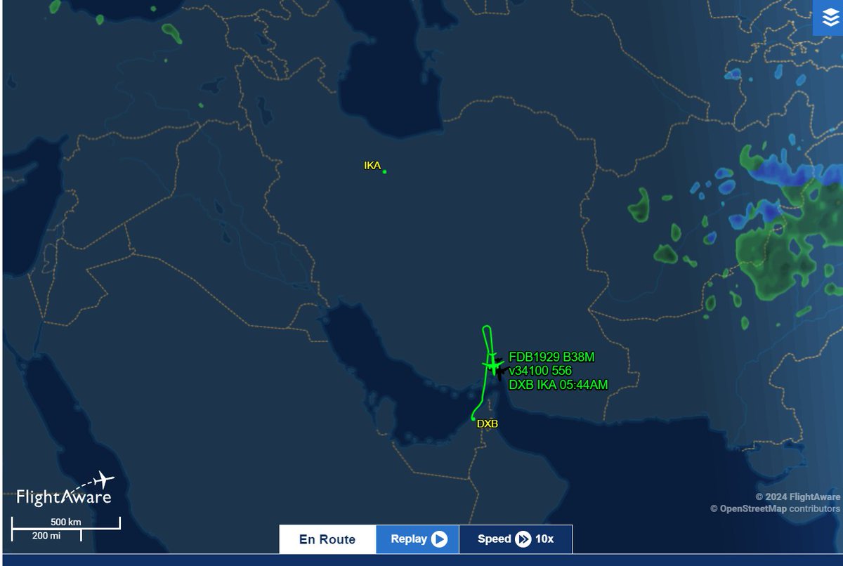 A FlyDubai flight that was headed from Dubai to Tehran appears to be turning back. Some reports that other flights are leaving Iranian airspace as well