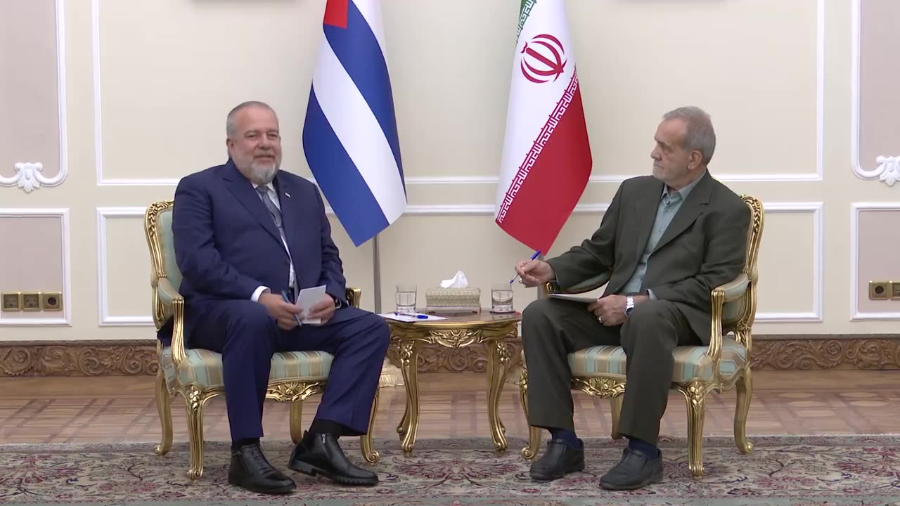 Prime Minister of Cuba met Iran's President Masoud Pezeshkian in Tehran, discussing the promotion of the bilateral ties and the cessation of Israeli actions in Palestine