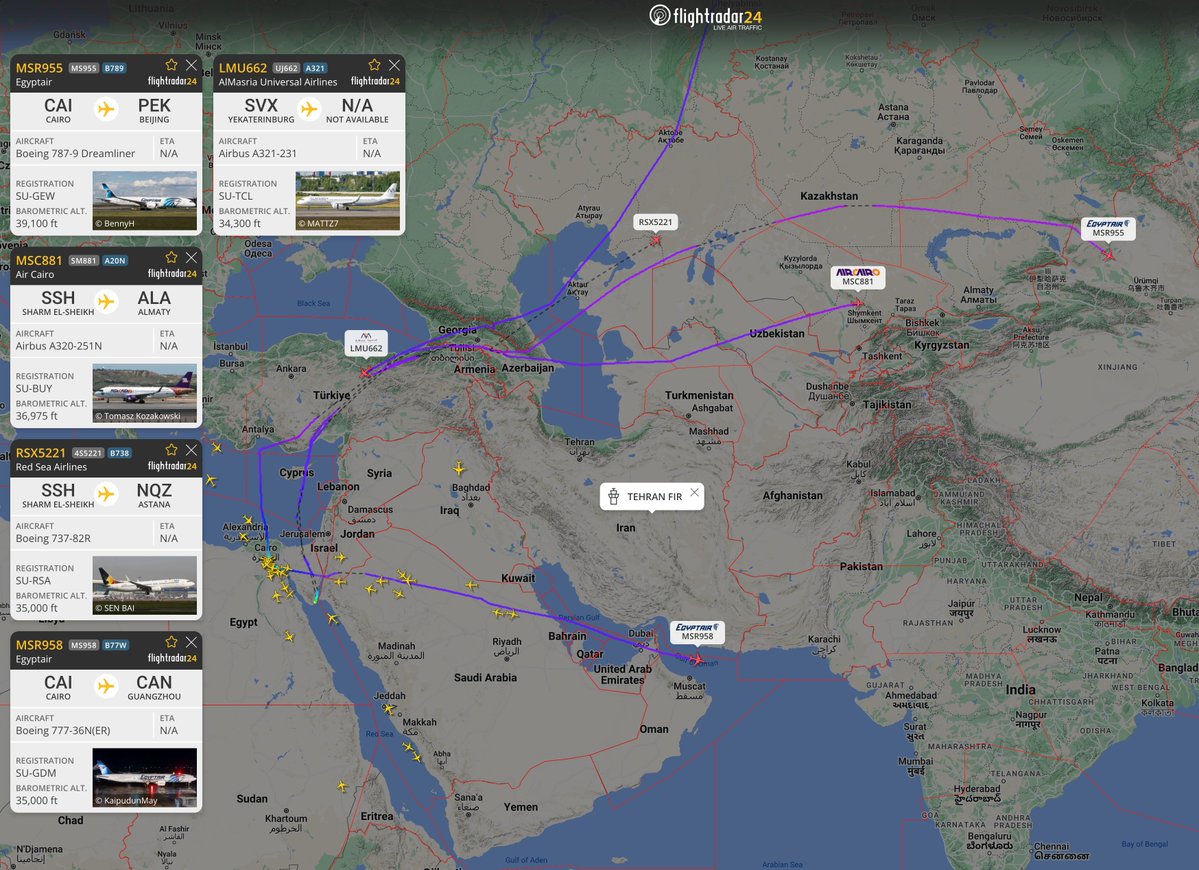 Egipto ha emitido un NOTAM instruyendo a las aerolíneas egipcias a evitar el espacio aéreo iraní entre las 01.00 y las 04.00 UTC del 8 de agosto. Las aerolíneas egipcias ya realizan rutas alrededor de Irán como procedimiento normal.