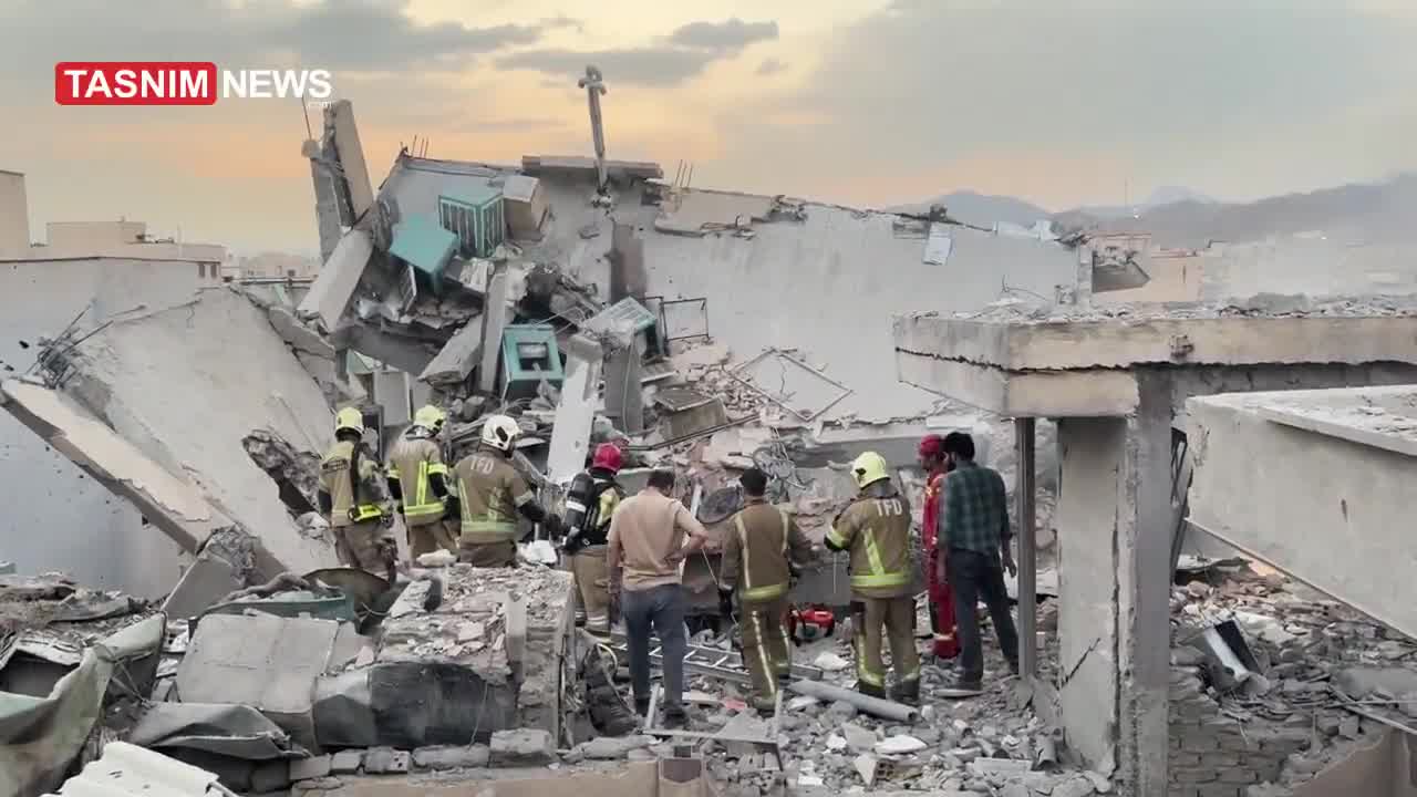 A video published by the IRGC-affiliated Tasnim News shows a building destroyed in the Israeli airstrikes against Narmak in eastern Tehran