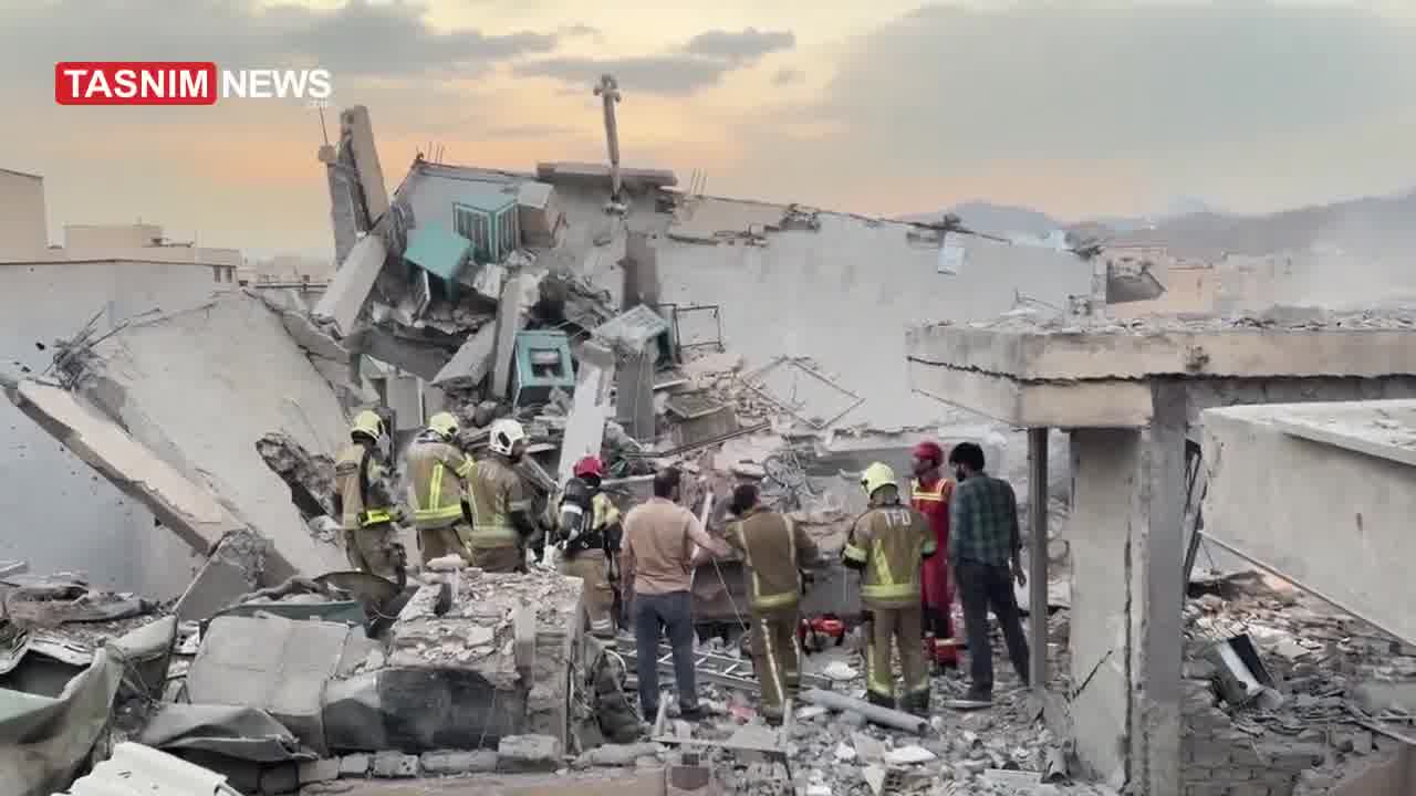 A video published by the IRGC-affiliated Tasnim News shows a building destroyed in the Israeli airstrikes against Narmak in eastern Tehran