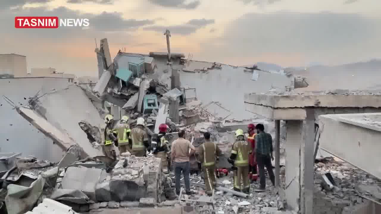 A video published by the IRGC-affiliated Tasnim News shows a building destroyed in the Israeli airstrikes against Narmak in eastern Tehran