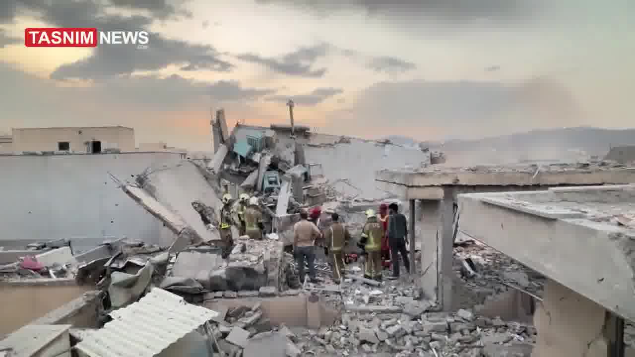 A video published by the IRGC-affiliated Tasnim News shows a building destroyed in the Israeli airstrikes against Narmak in eastern Tehran