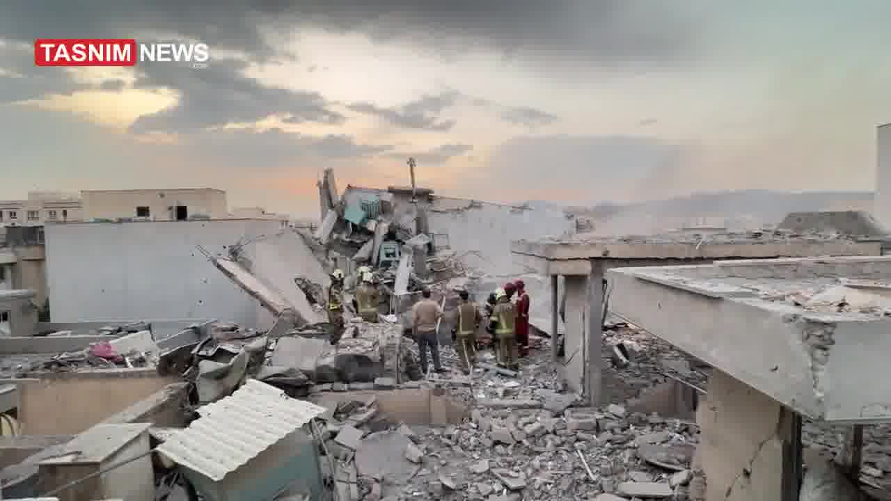A video published by the IRGC-affiliated Tasnim News shows a building destroyed in the Israeli airstrikes against Narmak in eastern Tehran