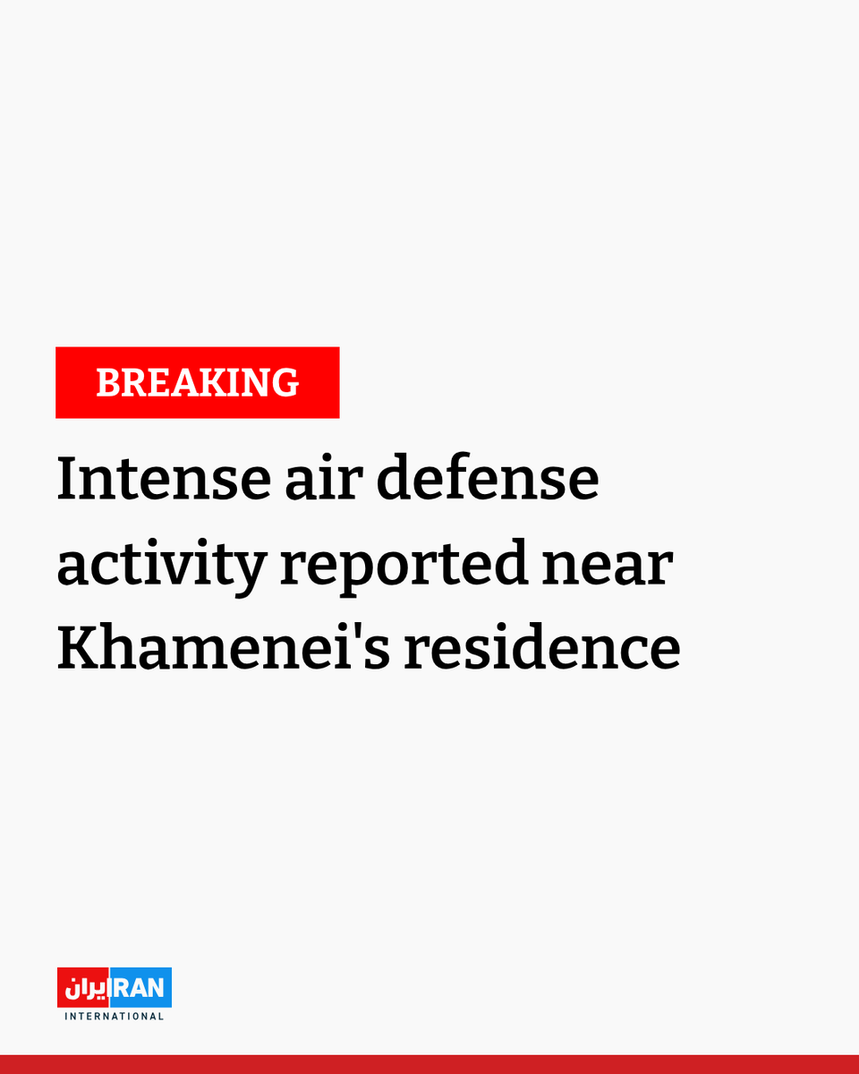 Iranian media are reporting intense air defense activity in the vicinity of Pasteur Square in Tehran, near the official residence of Iran's Supreme Leader Ali Khamenei and the presidential office