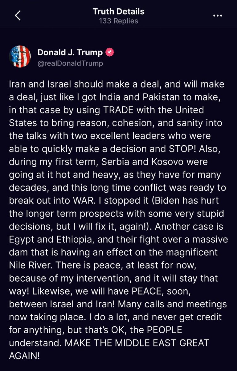 Trump asks Israel and Iran to make a peace deal like India and Pakistan