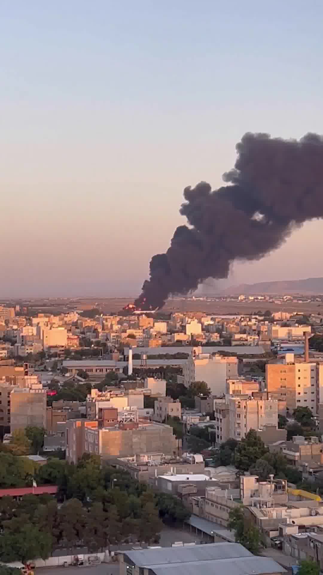 A large fire seen at Mashhad International Airport this afternoon in northeast Iran, after an alleged Israeli airstrike