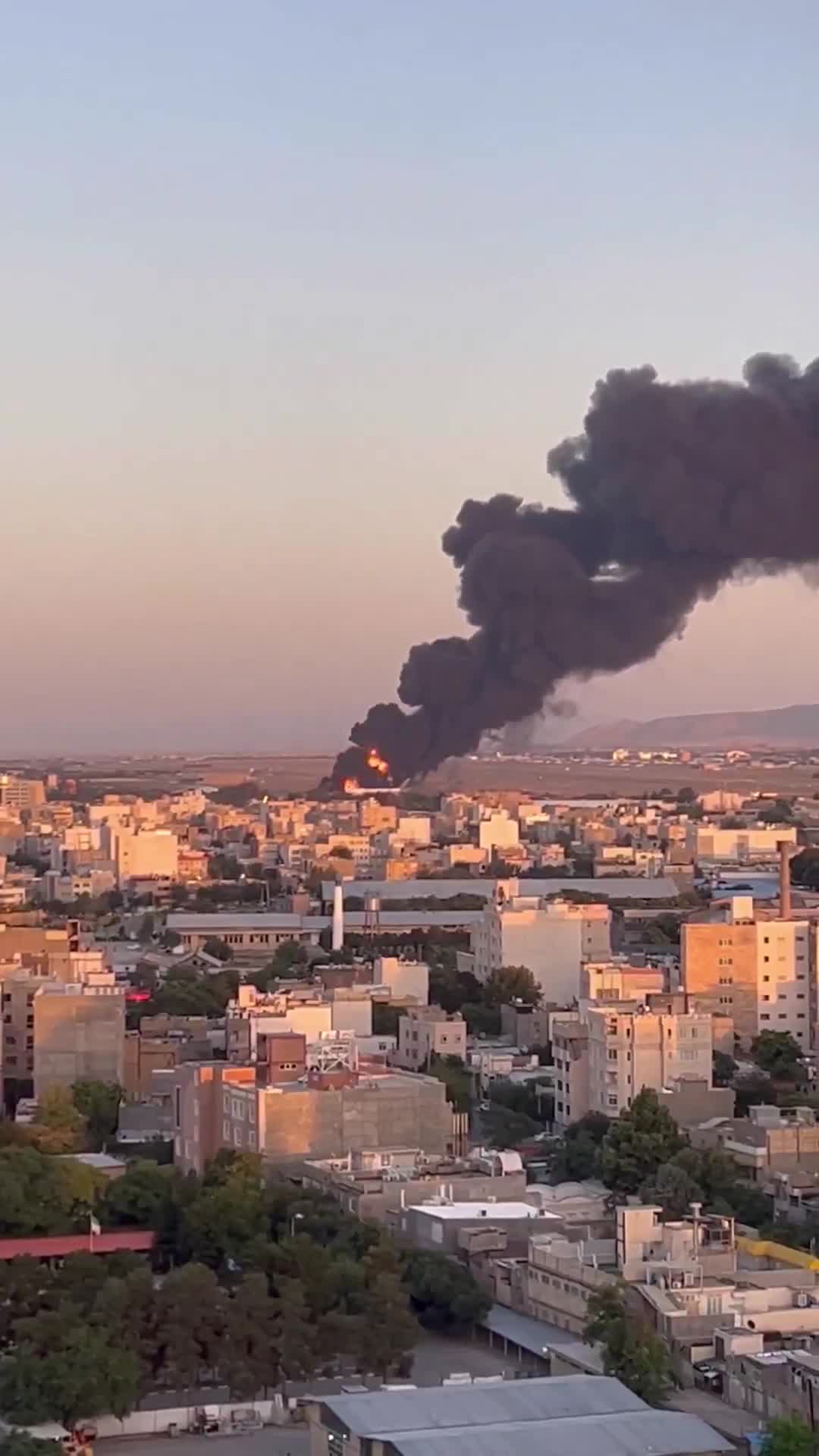 A large fire seen at Mashhad International Airport this afternoon in northeast Iran, after an alleged Israeli airstrike