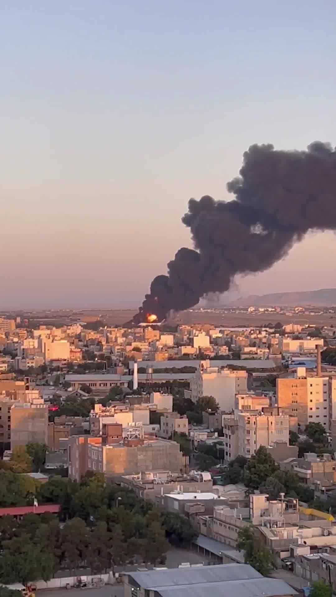 A large fire seen at Mashhad International Airport this afternoon in northeast Iran, after an alleged Israeli airstrike