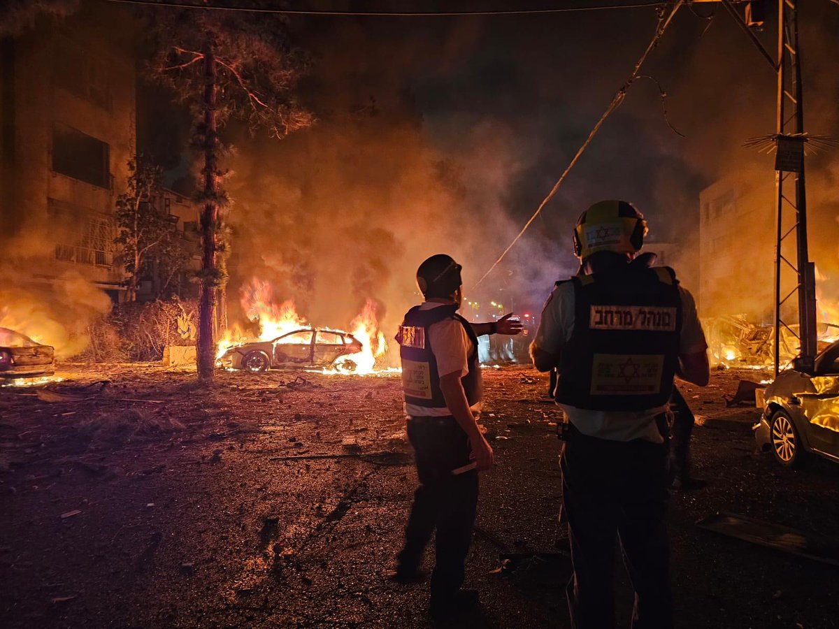 MDA photo from the scene of the ballistic missile impact in Haifa, where two people were lightly hurt by shrapnel