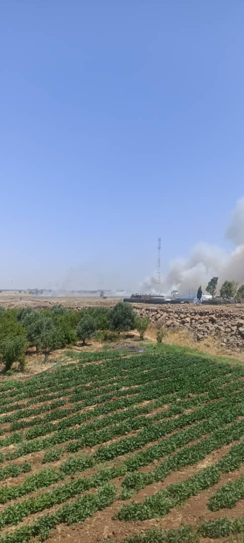 A fire broke out after an Iranian drone crashed near a UN forces point west of the village of Saida, near the disengagement line in the southern Quneitra countryside.