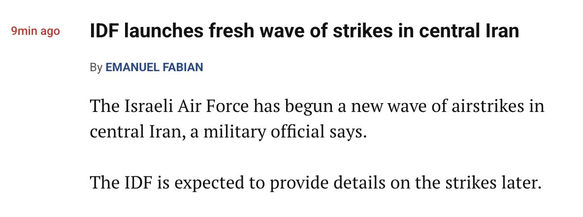 The Israeli Air Force has begun a new wave of airstrikes in central Iran, a military official says - Times of Israel