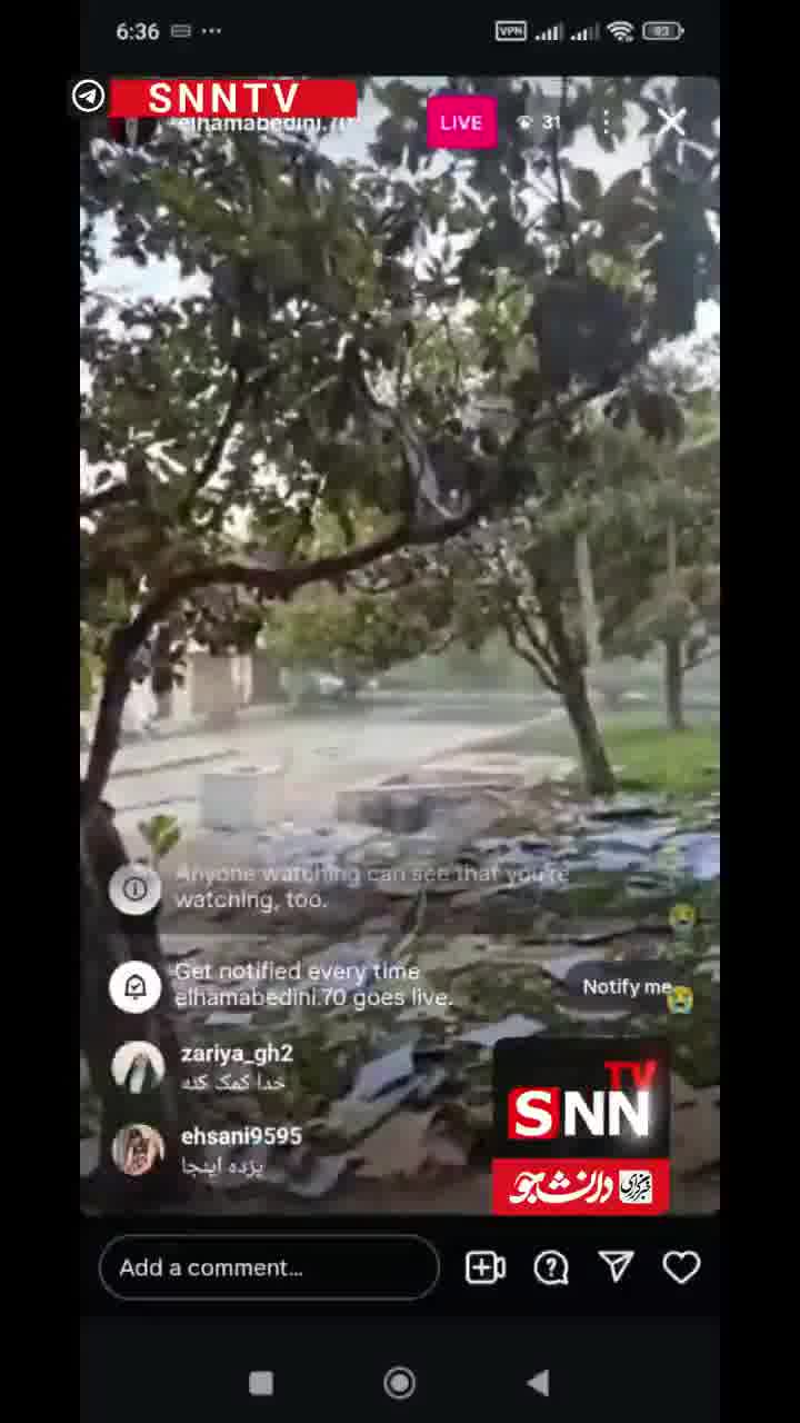 An Instagram live video by state TV presenter Elham Abedini shows the extent of damage caused by the Israeli airstrikes