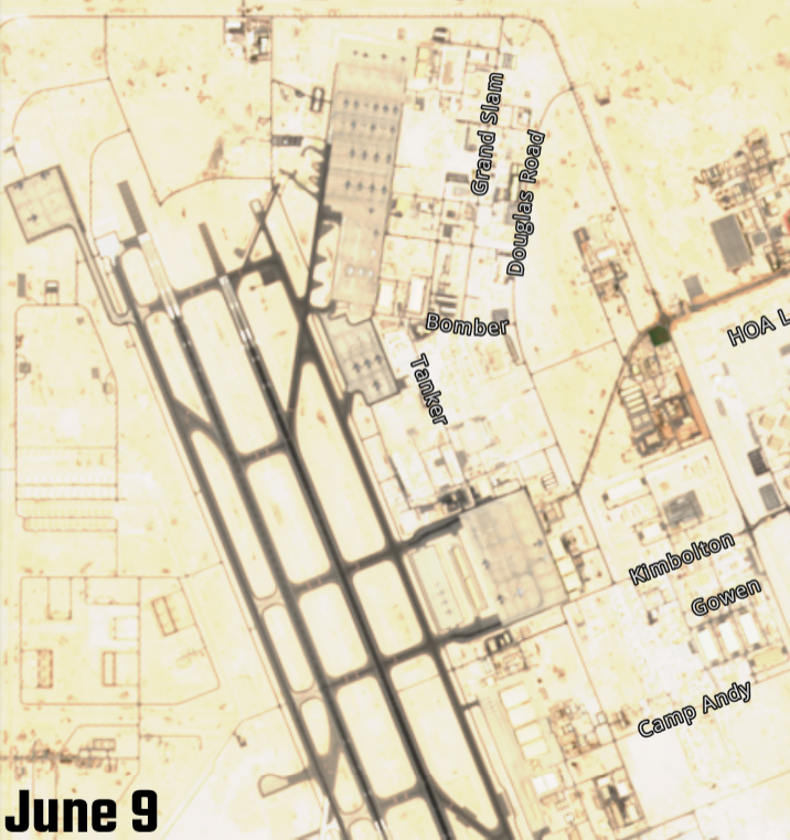 The evacuation of aircraft at Al Udeid airbase in Qatar is now visually confirmed. Satellite photography confirms the departure of all non-sheltered aircraft. The base is empty