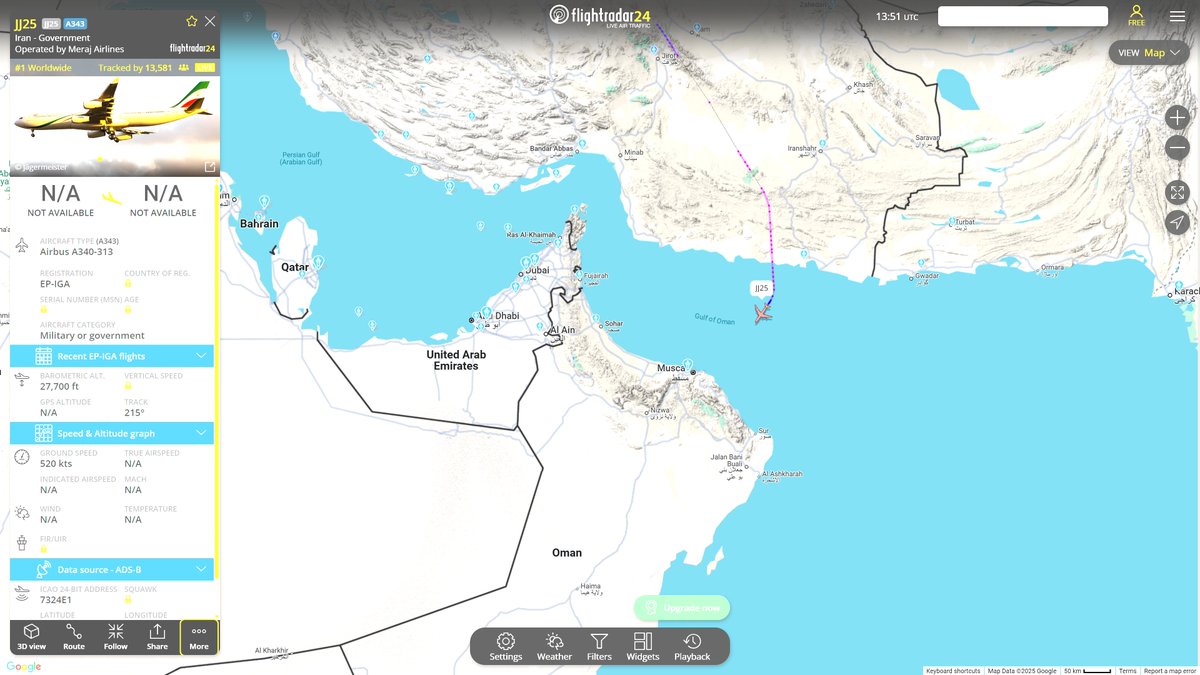 Iran Government A340-313 EP-IGA en rote to Muscat Oman