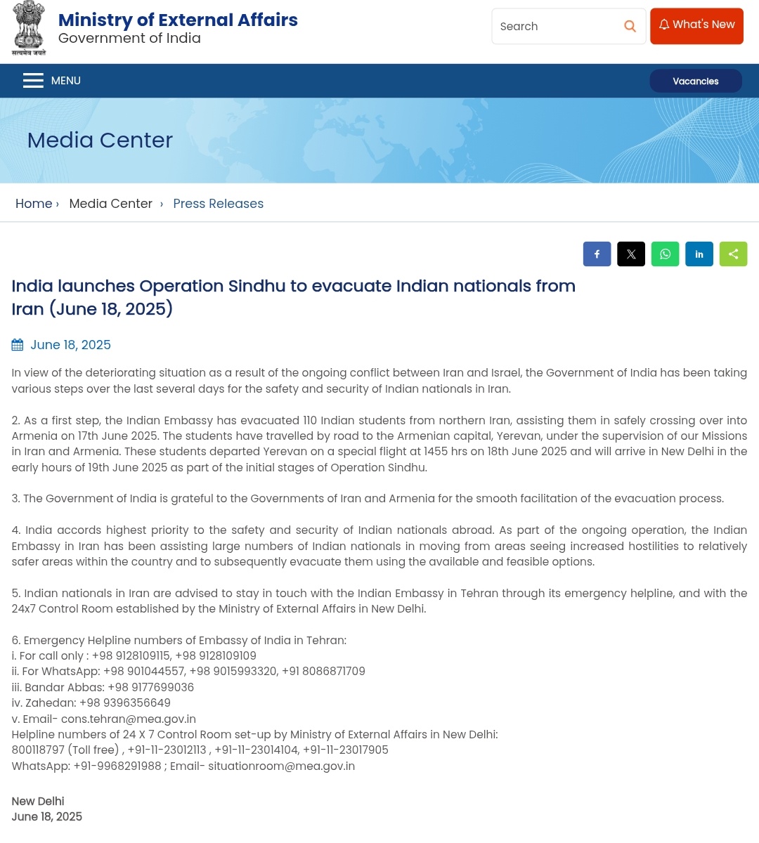 India launches Operation Sindhu to evacuate Indian nationals from Iran