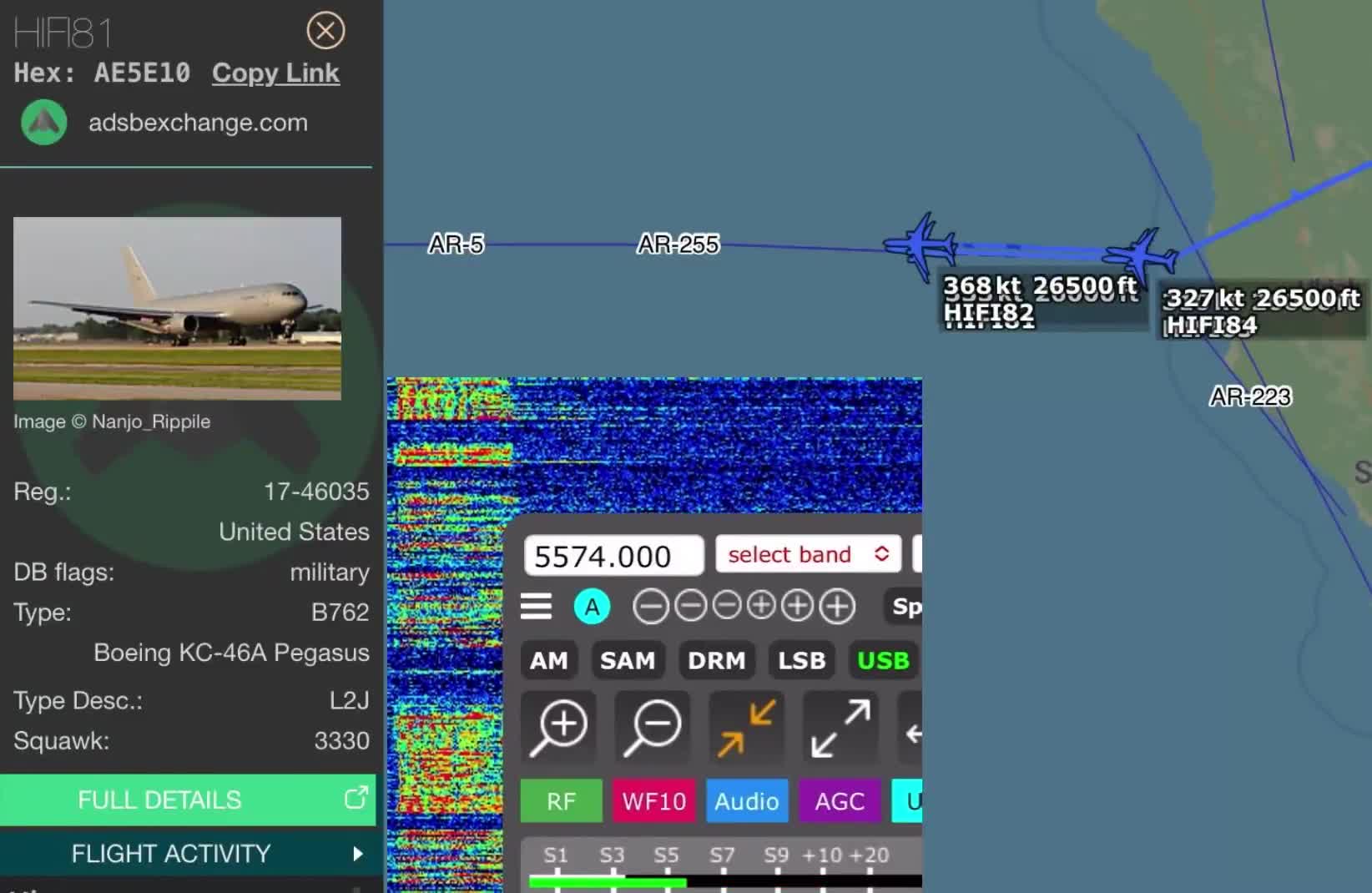 The B-2s have begun their oceanic crossing over the Pacific.  MYTEE 11 flt and MYTEE 21 flt wkg SAN FRANCISCO RADIO on HF this morning after refueling with HIFI 81 flt (KC-46) and HIFI 83 flt (KC-46) along the AR5 West High track off the coast of California