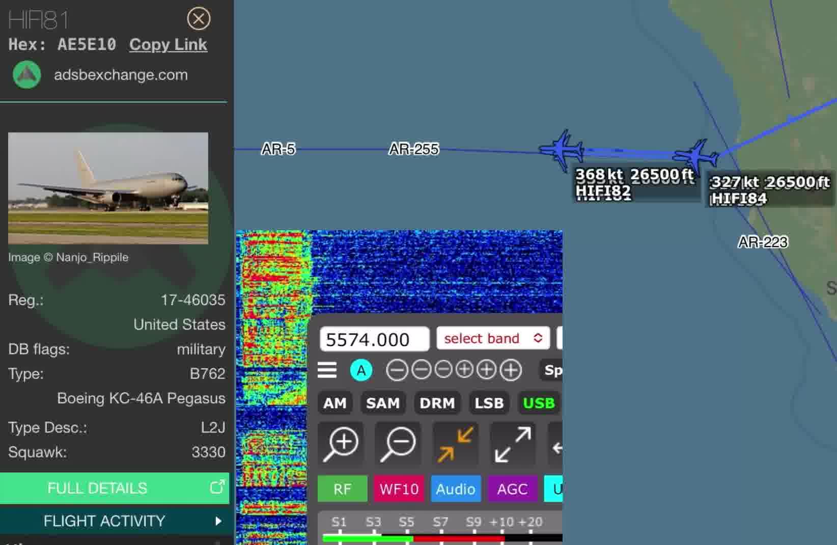 The B-2s have begun their oceanic crossing over the Pacific.  MYTEE 11 flt and MYTEE 21 flt wkg SAN FRANCISCO RADIO on HF this morning after refueling with HIFI 81 flt (KC-46) and HIFI 83 flt (KC-46) along the AR5 West High track off the coast of California