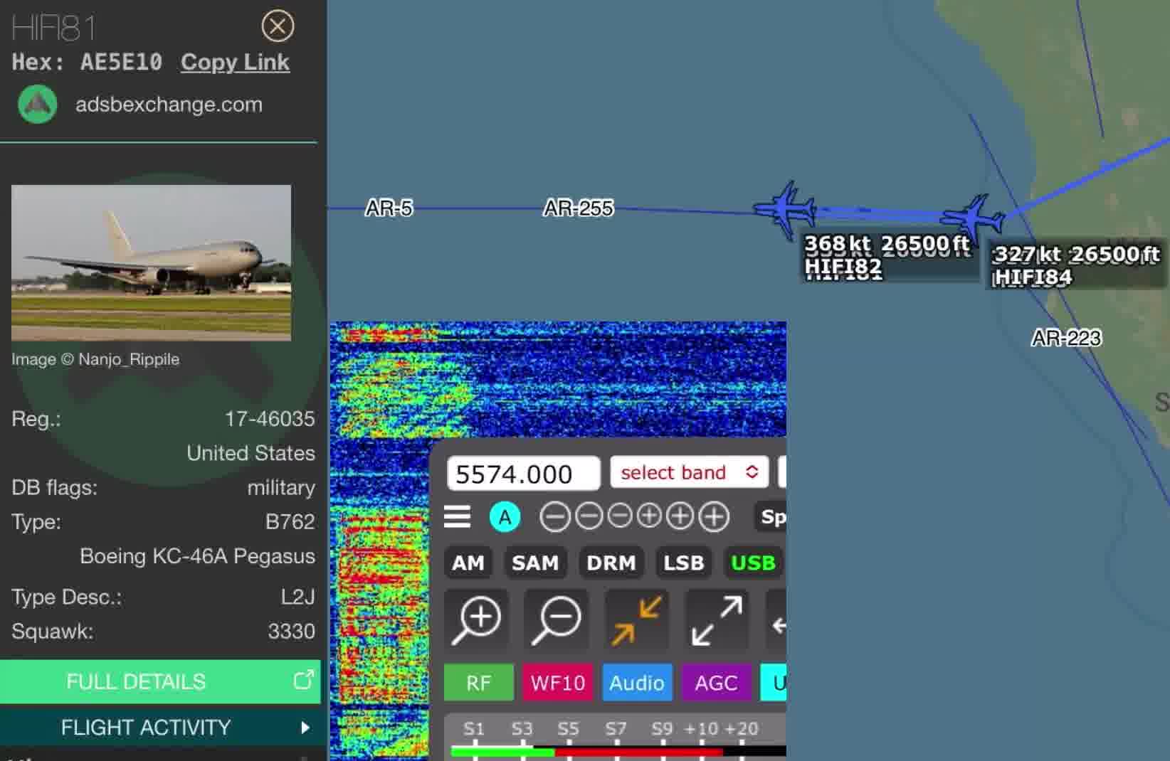 The B-2s have begun their oceanic crossing over the Pacific.  MYTEE 11 flt and MYTEE 21 flt wkg SAN FRANCISCO RADIO on HF this morning after refueling with HIFI 81 flt (KC-46) and HIFI 83 flt (KC-46) along the AR5 West High track off the coast of California