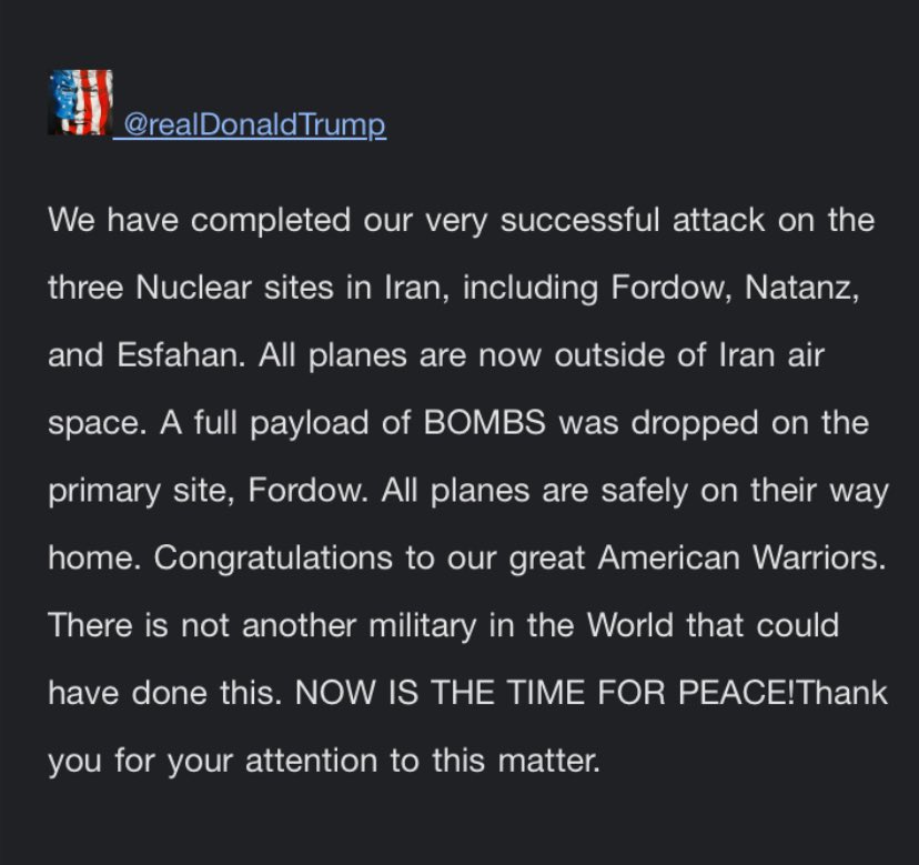 The U.S. has completed strikes on three nuclear sites in Iran, Trump says