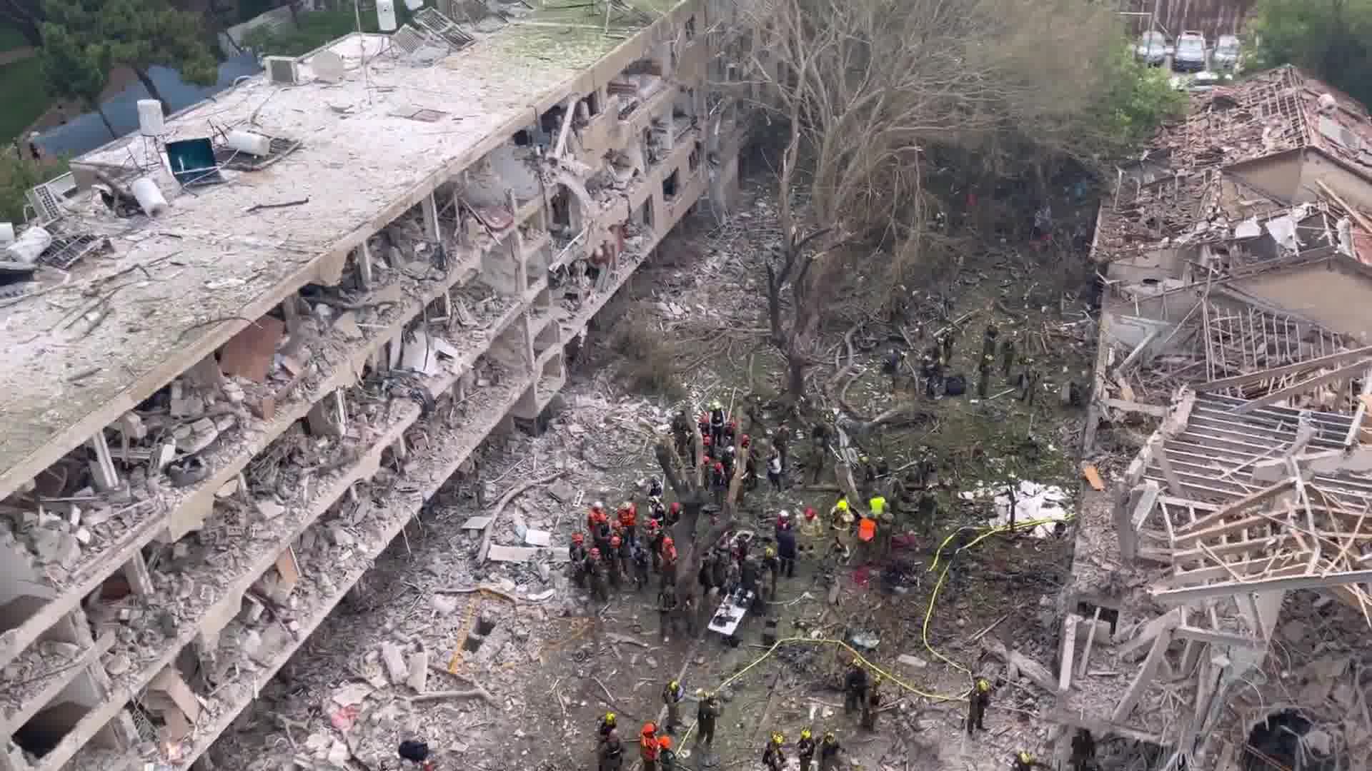 The extent of the destruction from the scene of a direct hit in Tel Aviv