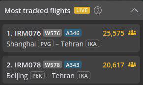 Two Iranians planes coming from China above Iranian airspace