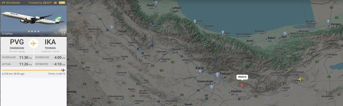 Two Iranians planes coming from China above Iranian airspace