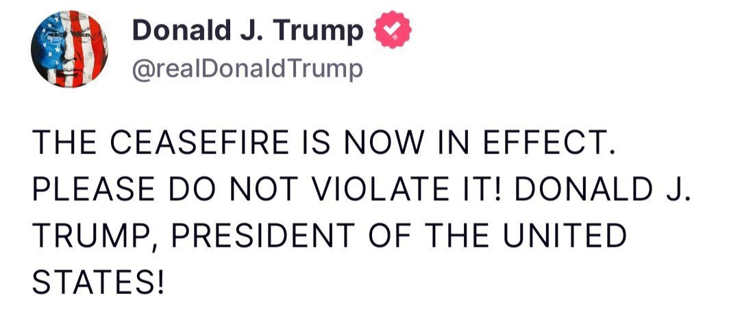 Trump urges not to violate ceasefire