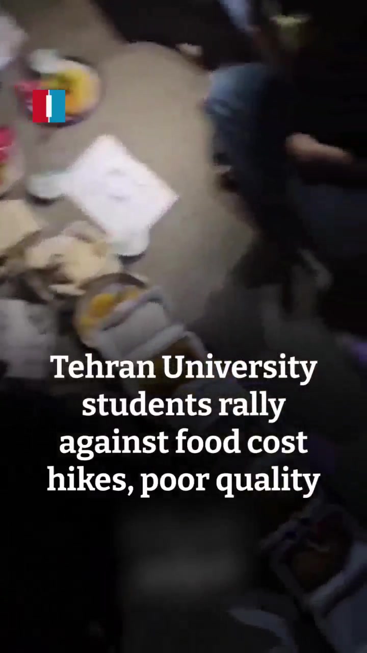 Video shows Tehran University students staging a protest at Chamran dormitory on Saturday night, placing their food trays on the ground in anger over a 47% price hike and poor quality meals, according to footage shared by Amir Kabir Telegram channel