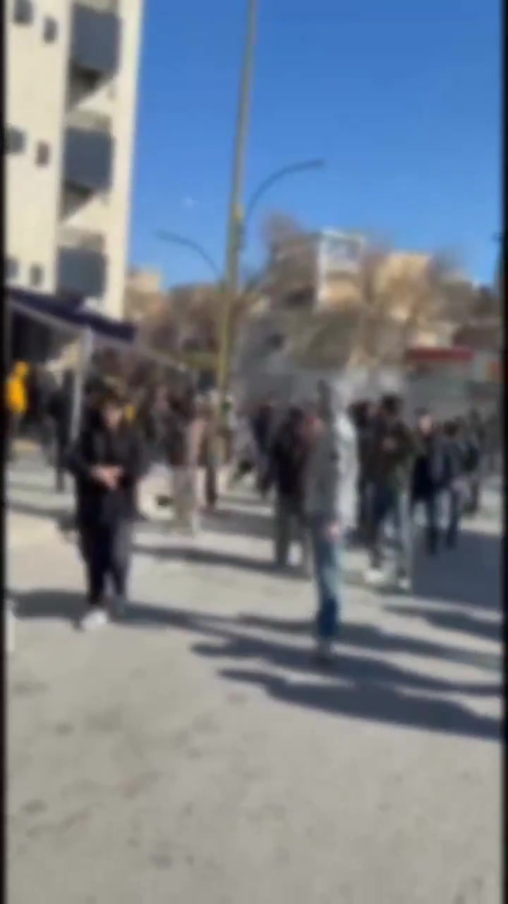 Security forces are trying to disperse protests in Shahrekord. Demonstrators are resisting and chanting, Down with Khamenei.