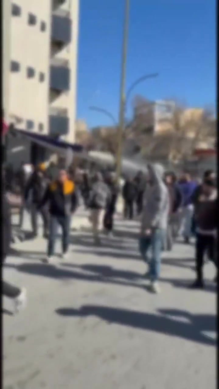 Security forces are trying to disperse protests in Shahrekord. Demonstrators are resisting and chanting, Down with Khamenei.