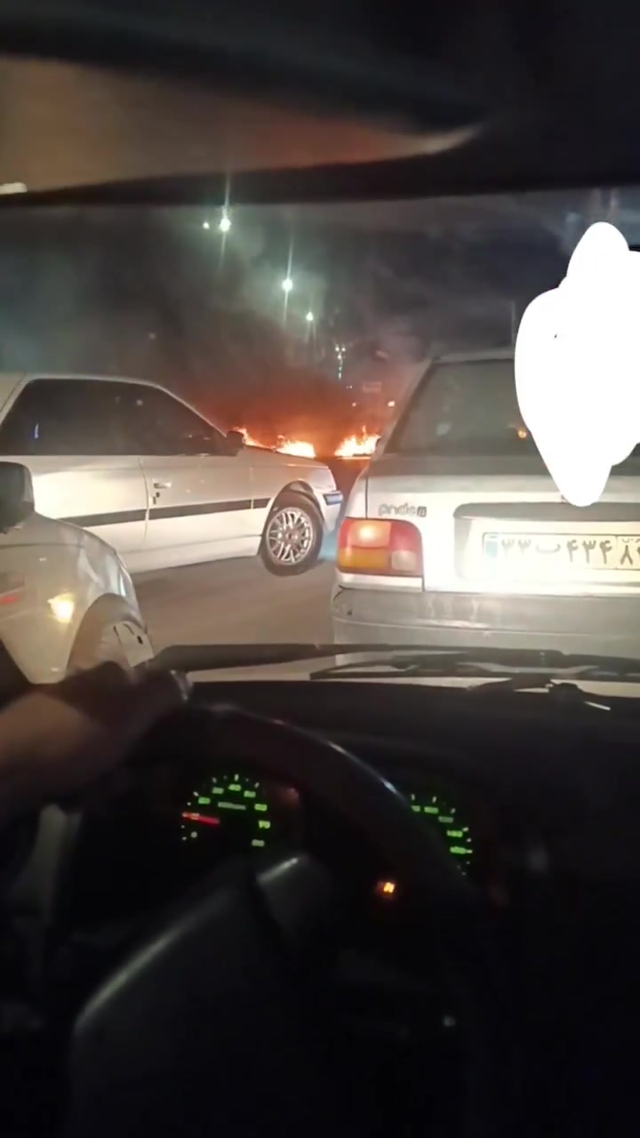 Protesters blocking roads, tonight, in Bandar Abbas, Hormozgan province