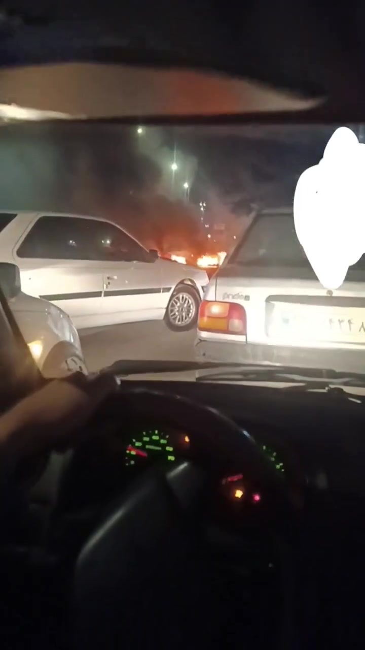 Protesters blocking roads, tonight, in Bandar Abbas, Hormozgan province