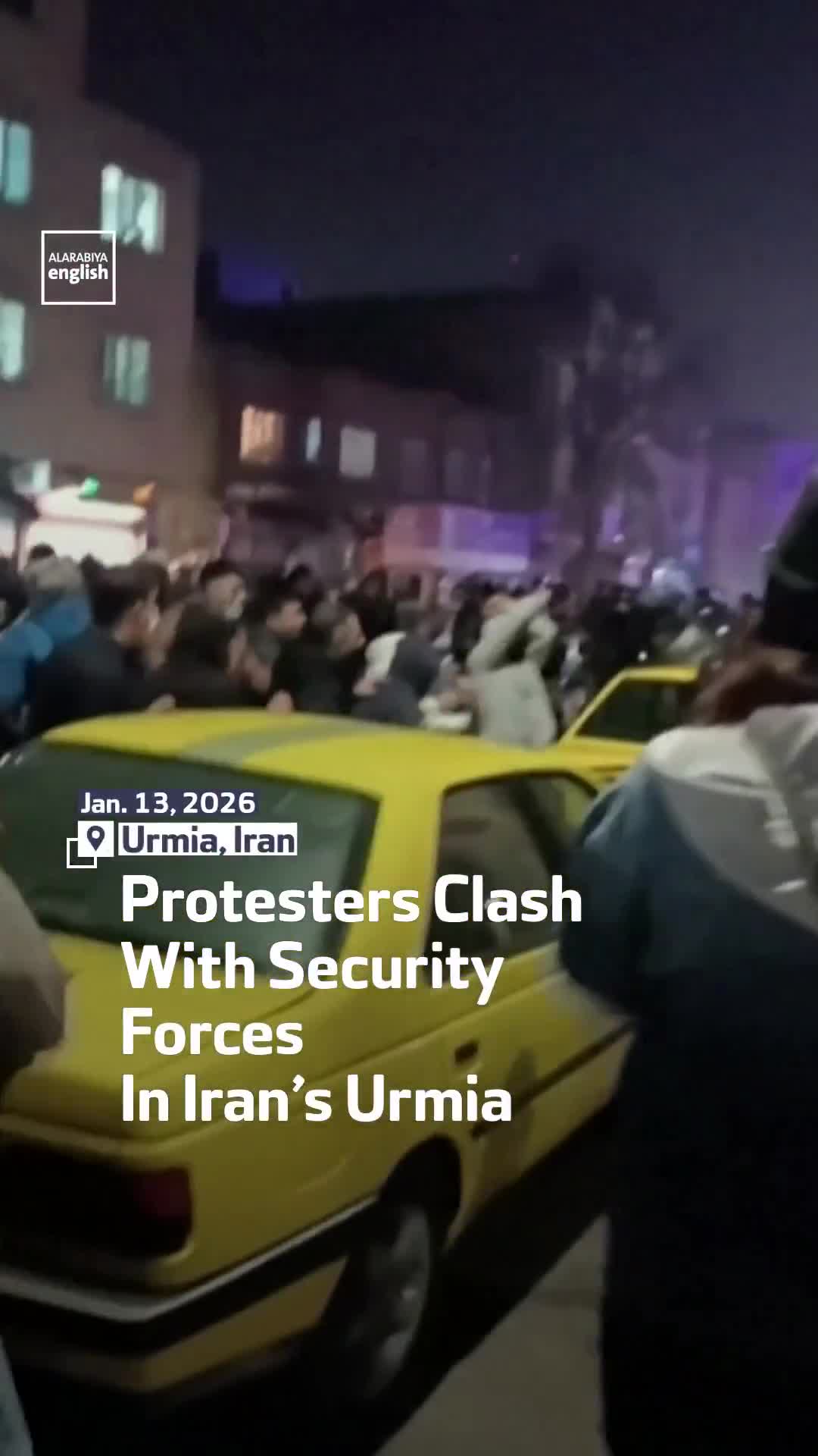 Social media footage shows protesters clashing with security forces in Urmia in Iran’s West Azerbaijan province
