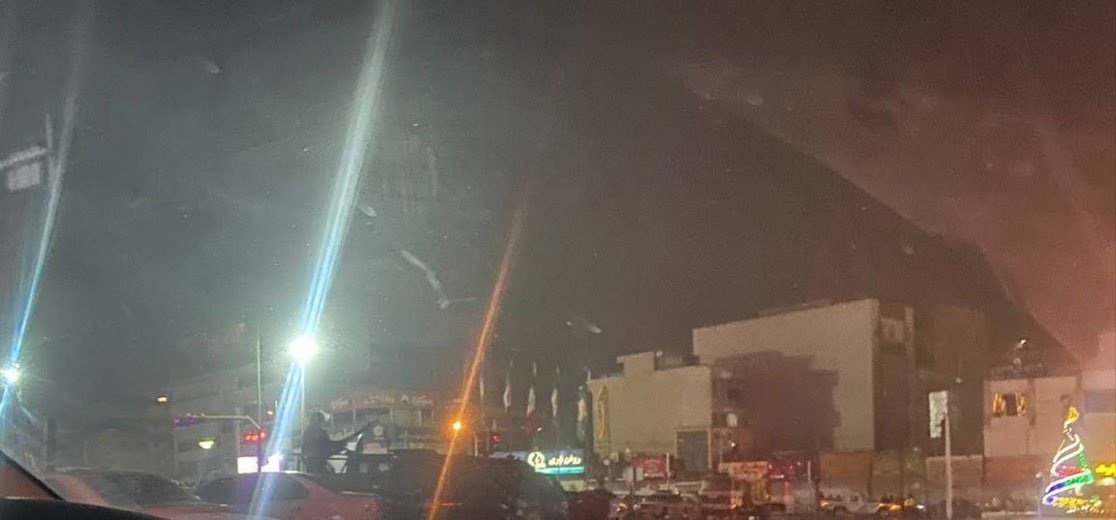 An Iranian security forces vehicle mounted with a machine gun seen deployed in Sadeghiyeh, western Tehran. Source: @Vahid