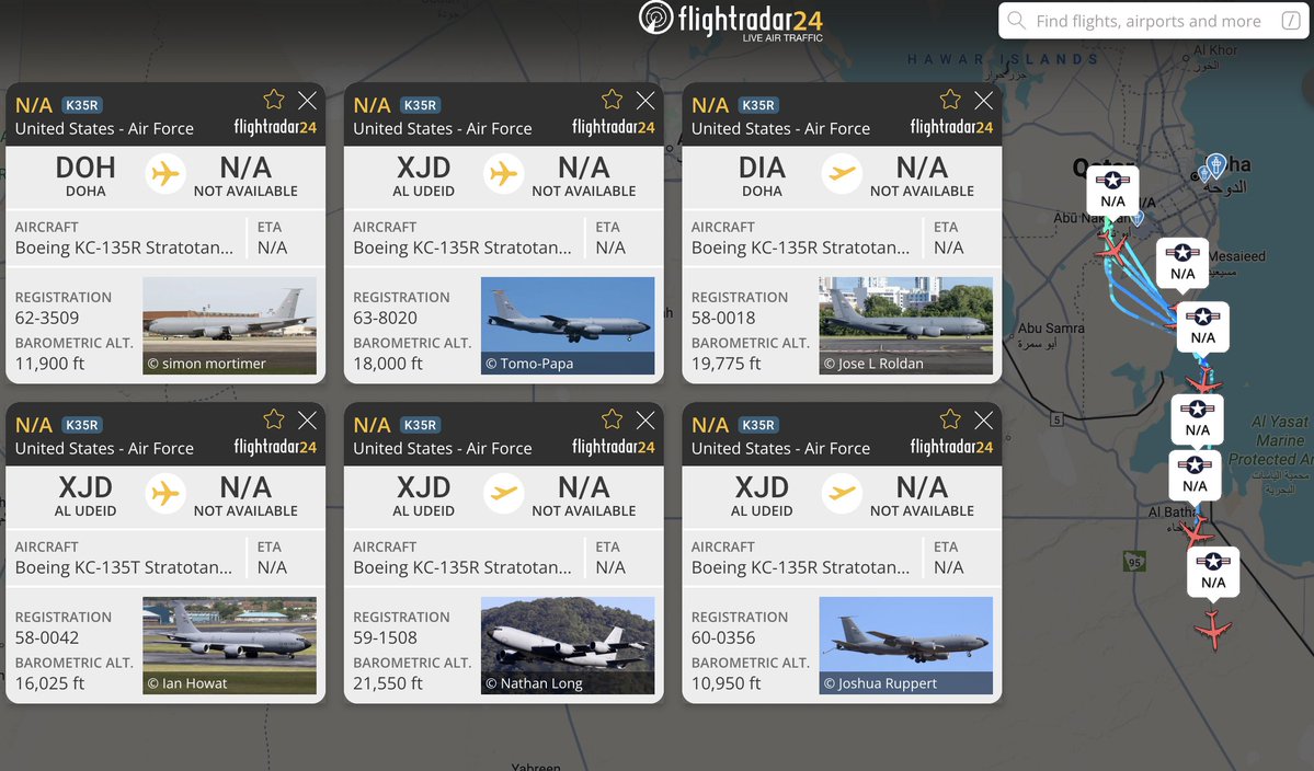 USAF planes evacuating Al-Udeid airbase in Qatar