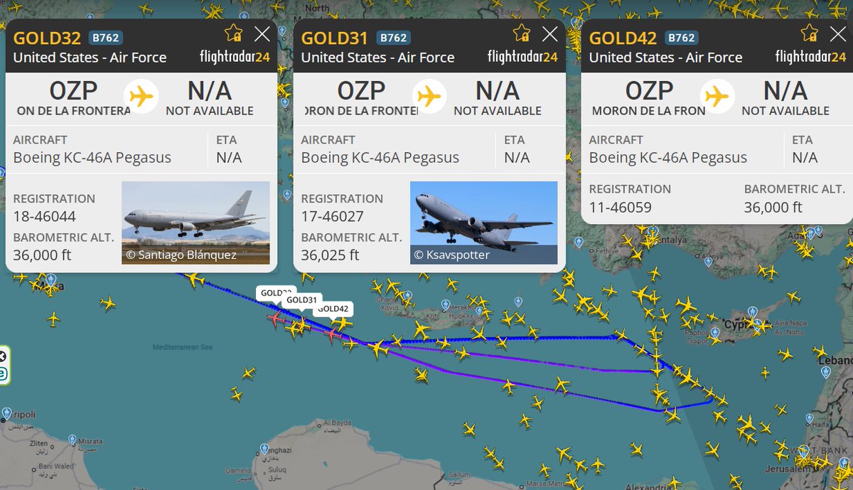 4 American refueling planes have been spotted in the last hour under a mission call sign as they make their way to the coastal area of Cyprus and return.