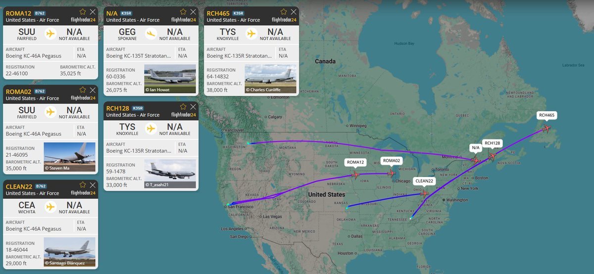 MORE & Multiple U.S. Air Force KC-135 and KC-46 refueling tankers were tracked overnight moving northeast across the U.S., likely preparing for transatlantic flights to Europe.  Since January 15, at least 163 U.S. C-17 and C-5 heavy airlift flights have moved from the U.S