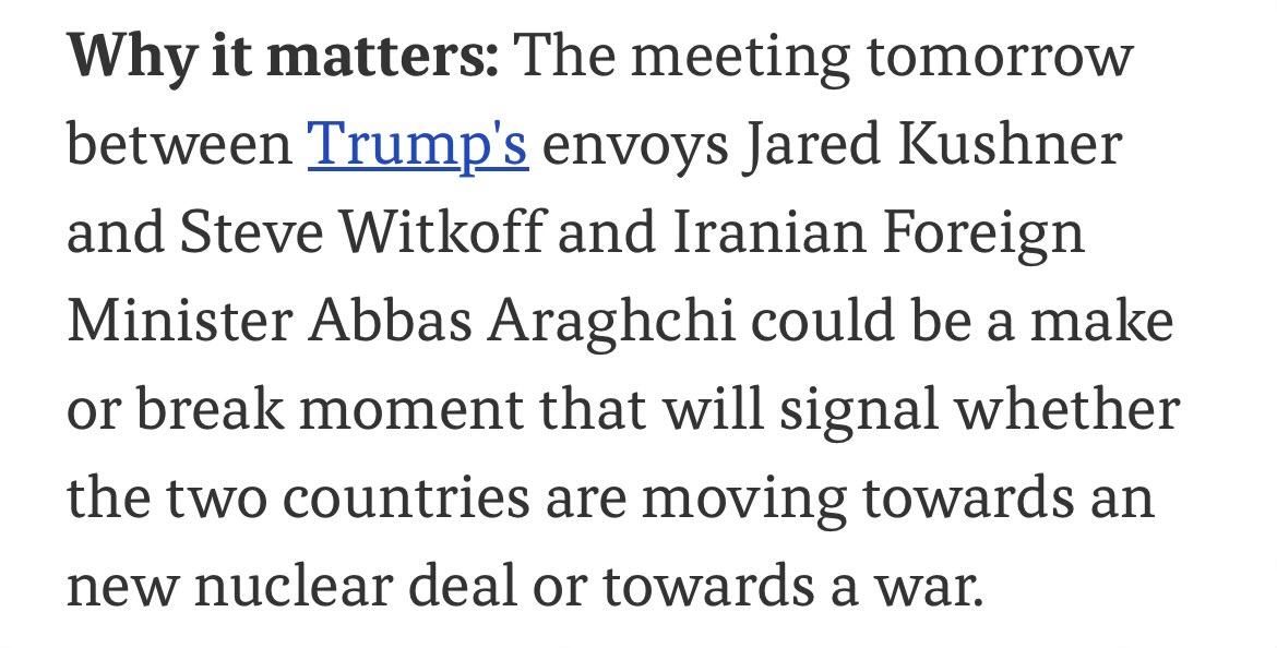 POTUS intends to remain “indirectly involved” in tomorrow’s talks with Iran, per Axios, which frames the talks as a “make or break” moment. U.S. officials expect “tangible concessions.” Military activity continues as well. The IRGCN is exercising, & Ford CSG makes for CENTCOM