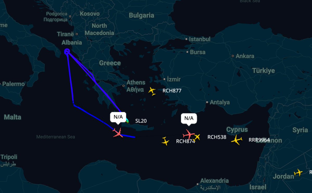 USAF United States Air Force - Middle East Activity (Coronet): 17 February - 1129z. There are currently 36x F-16s and 12x F-22s on the move, or about to depart towards the Middle East. 12x F-16s each from Aviano and Spangdahlem in Europe, and 12x from McEntire Joint National Guard Base. F-22 Raptors as TREND 51 flight have departed Langley Air Force Base with ROMA tankers on Coronet East 033